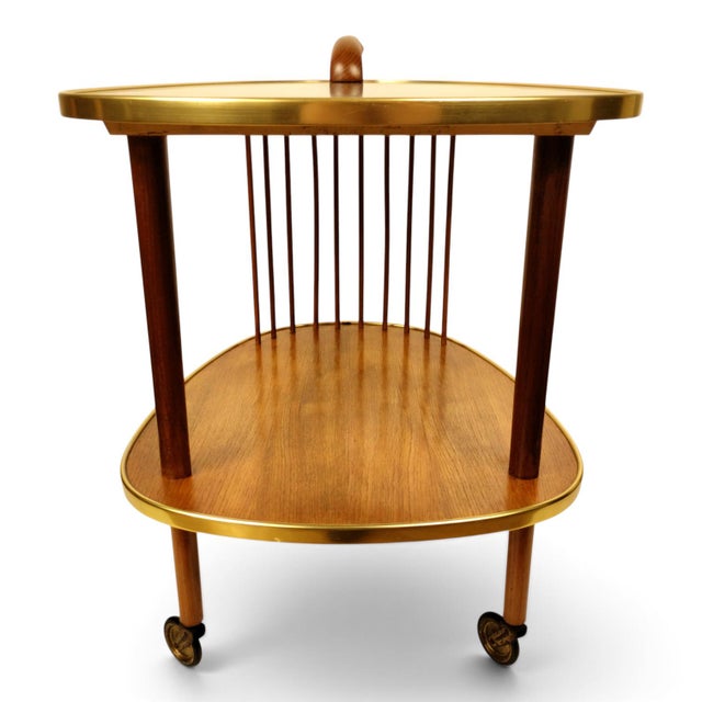 Mid-Century Modern Scandinavian Kidney-Shaped Wooden Bar Cart Serving Trolley, 1960s For Sale - Image 10 of 17