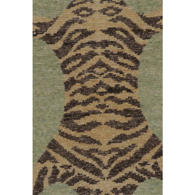 Rug & Kilim’s Distressed Tiger Runner in Green With Beige and Brown Pictorial For Sale In New York - Image 6 of 9