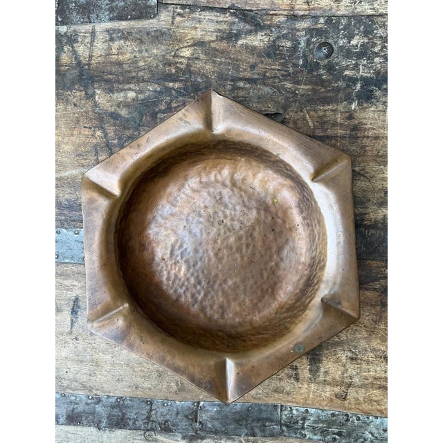 Vintage Hexagonal Hammered Copper Ashtray For Sale - Image 4 of 16