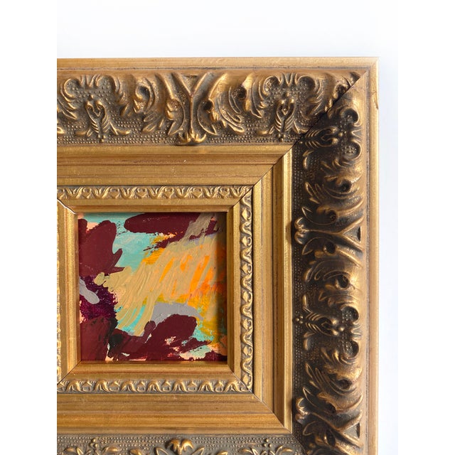 Abstract "Dusty Dusk" Mini Painting With Vintage Frame by Jessalin Beutler For Sale - Image 3 of 3