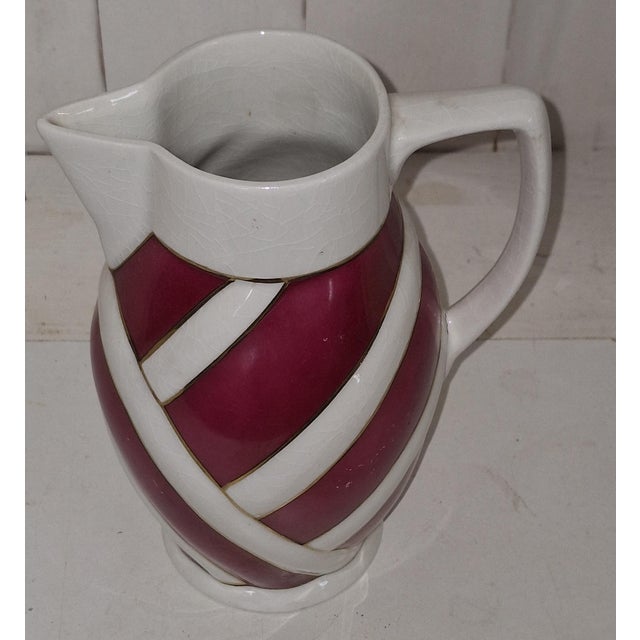 Antique Art Deco Ceramic Jug with Purple Stripes by Georgenthal, 1920s, in Very Good conditions. Designed 1920 to 1949...