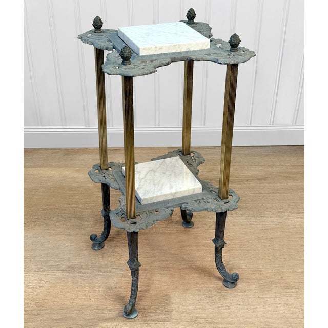 Victorian Antique Victorian 2-Tier Iron Plant Stand W/ Marble Top For Sale - Image 3 of 11