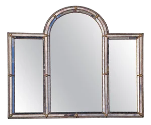 Large Hollywood Regency Venetian Triptych Wall Mirror with Floral Bronze Accent, 1960s