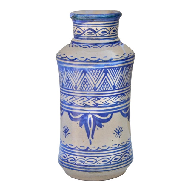 Mid 20th Century Handmade Blue-Patterned Andalusian Ceramic-Art Vase For Sale