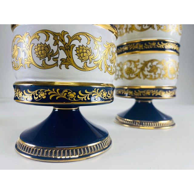 Blue Mid-Century Vintage Cobalt Blue and Gold Italian Porcelain Jars With Lids. For Sale - Image 8 of 11