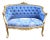 1950s French Louis XVI Gilt Blue Damask Beech Settee For Sale