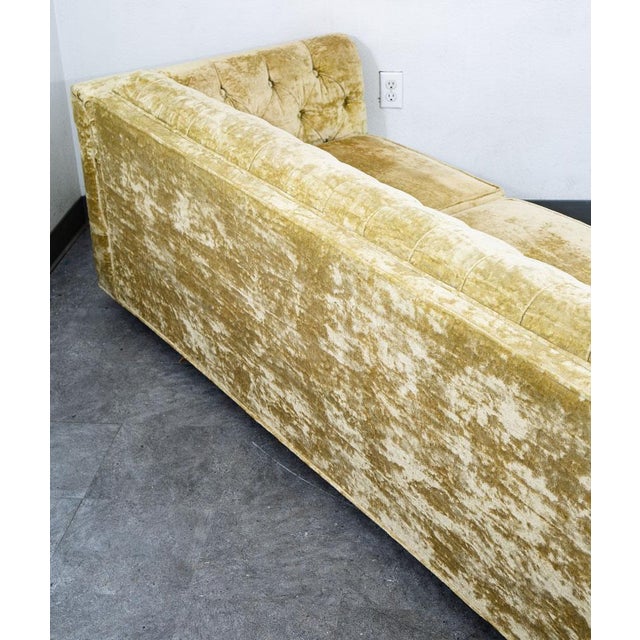 Mid Century Danish Modern Sofa Couch Green Velour 4 Seater Tufted Vintage MCM For Sale - Image 9 of 12