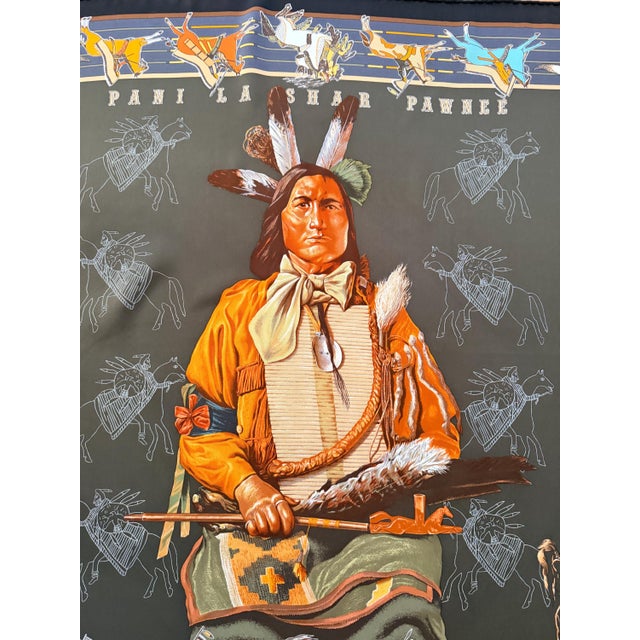 Brown HERMÈS PANI la SHAR Pawnee Silk Scarf 26x26 inches 2005 designed by Kermit Oliver For Sale - Image 8 of 10