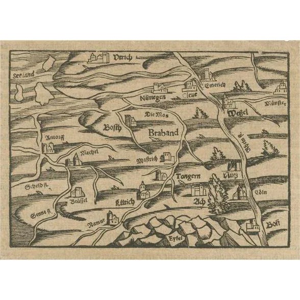 Woodcut Map of Brabant and the Rhine Valley, 1549 For Sale - Image 10 of 10