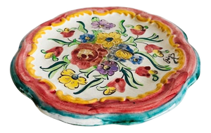 Mid-Century Hand-Painted Floral Majolica Plate from Rigo, 1950s