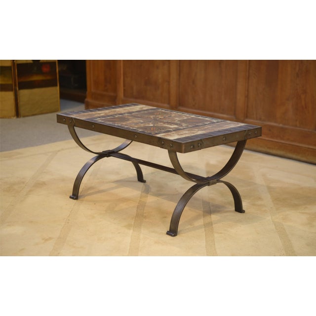 Wrought Iron and Ceramic Coffee Table, Vallauris, 1950s For Sale - Image 10 of 10