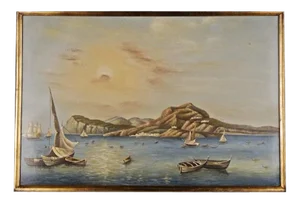 Summery View on the Pier, 20th Century, Oil Painting