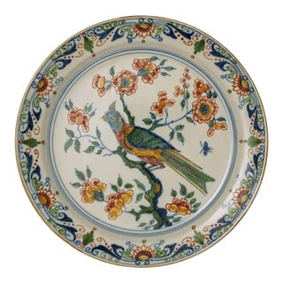 Dutch Makkum Tichelaar Hand-Painted Parrot Wall Plate For Sale