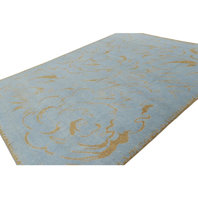 2010s Rug & Kilim’s French Art Deco Style Rug in Blue With Gold Geometric Patterns For Sale - Image 5 of 7