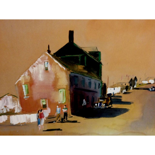 Afternoon Street Scene - Mid Century Figurative Landscape by Rudolf Jacobi A mid century small town afternoon street scene...