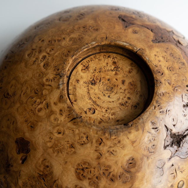 Large Vintage Turned Burl Oak Bowl, Table Centrepiece, Mid 20th Century For Sale - Image 9 of 14