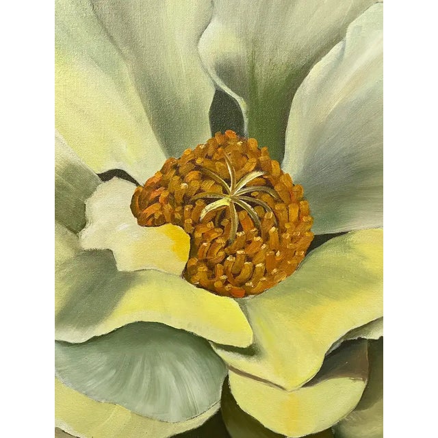 Mid 20th Century Modern Floral Still Life With White Bloom Oil on Canvas Signed by Artist 1990's For Sale - Image 5 of 13