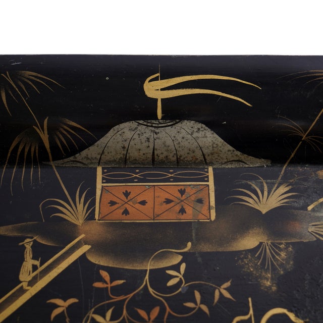 English Chinoiserie Rolled Rim Tole Tray, C. 1830 For Sale In Chicago - Image 6 of 14