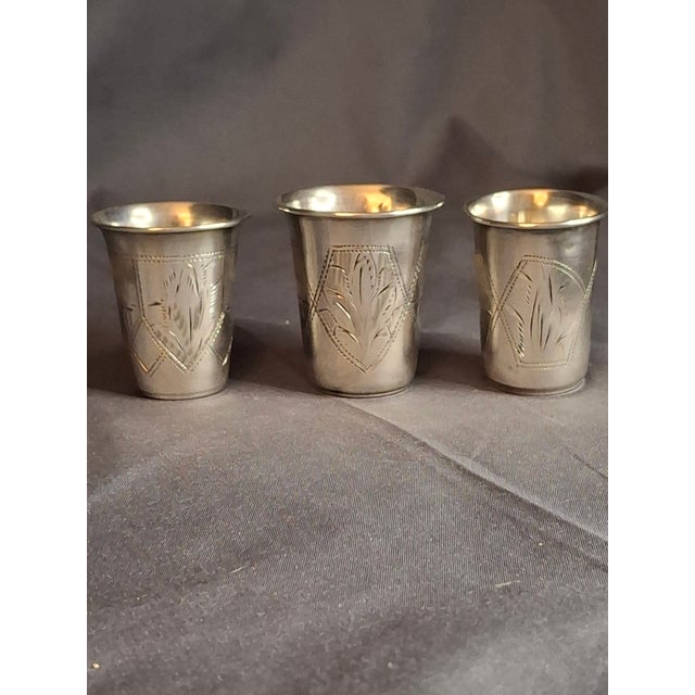 Silver Antique Transitional Russian 84 Silver Kiddush Cups Zakhoder Kiev 1890-1915 - Set of 3 For Sale - Image 8 of 11