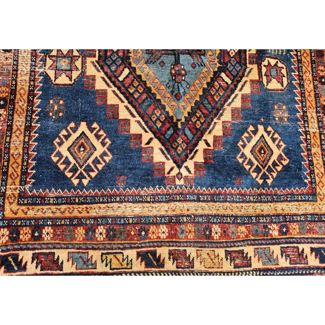 19th Century Caucasian Kazak Area Rug, Hand-Knotted Wool, Blue & Ivory, 4' x 6' For Sale - Image 17 of 18