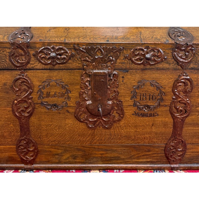 Antique Danish Dome Top Trunk Chest Blanket Box Storage Coffer Oak Mid 19th C For Sale - Image 10 of 18