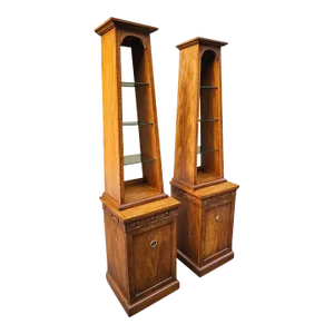 Pair of Vintage White Furniture Obelisk Form Curios/Display Cabinets