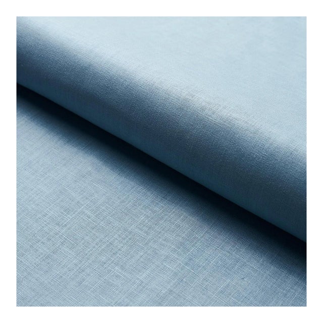 Sample - Schumacher Lange Glazed Linen Fabric in Chambray For Sale