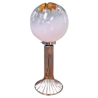 Floor Lamp in Chromed Metal with Milky Glass Globe from Mazzega, 1970s For Sale