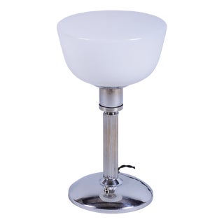 Bauhaus Table Lamp in Chrome, Steel, and Opaline Glass, Czech, 1930s For Sale