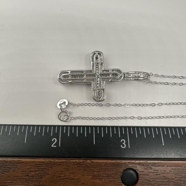 Early 21st Century Diamond Cross Pendant Necklace in White Gold – 0.24ctw, 18in, New For Sale - Image 5 of 5