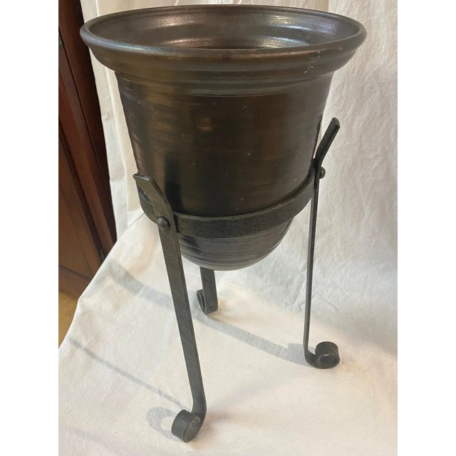 Metal Cachepot Brown Planter Vintage Showroom Sample For Sale - Image 7 of 8