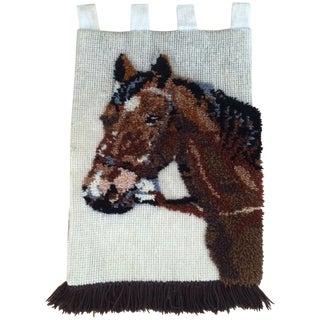 Vintage Yarn Horse Wall Hanging Textile For Sale