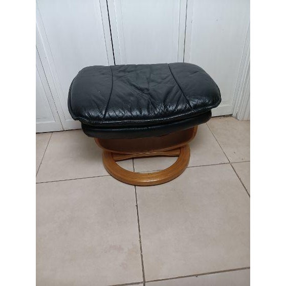 1980s 1980s Black Leather Footstool Wood For Sale - Image 5 of 7
