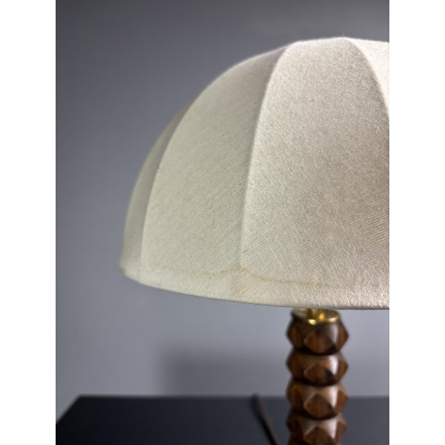 Mid-Century Modern French Brutalist Turned Wood Mushroom Table Lamp in the style of Charles Dudouyt, 1950s For Sale - Image 9 of 17
