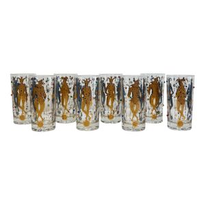 Vintage Jeweled Culver Ltd. Mardi Gras Jester High Ball Glasses, Set of 8