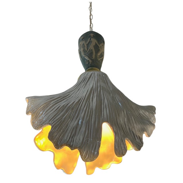 Metal Vintage Light Blue Cream Goddess Ceramic Pendant Light For Sale - Image 7 of 18