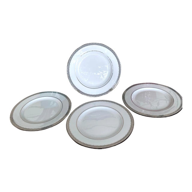 Early 21st Century Lenox Lace Couture Silver Design Salad Plates- Set of 4 For Sale