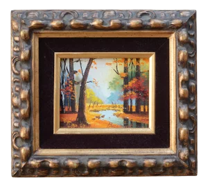 1960s Miniature Landscape Oil Painting by Beaumont, Framed