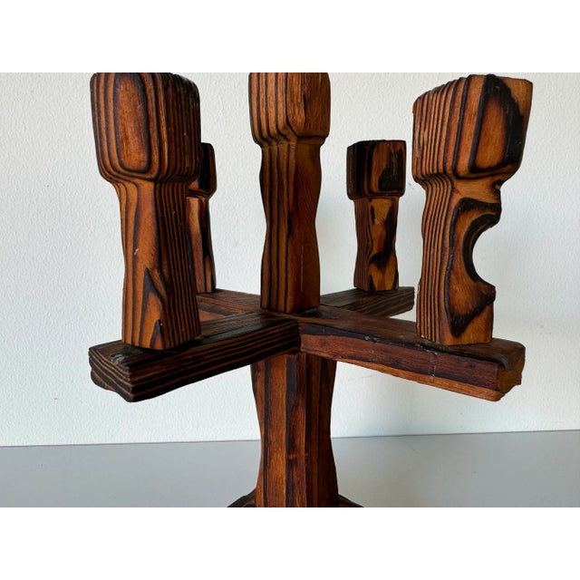 Mid-Century Modern Vintage Hand Carved Wood Five Arms Candelabra For Sale - Image 3 of 9