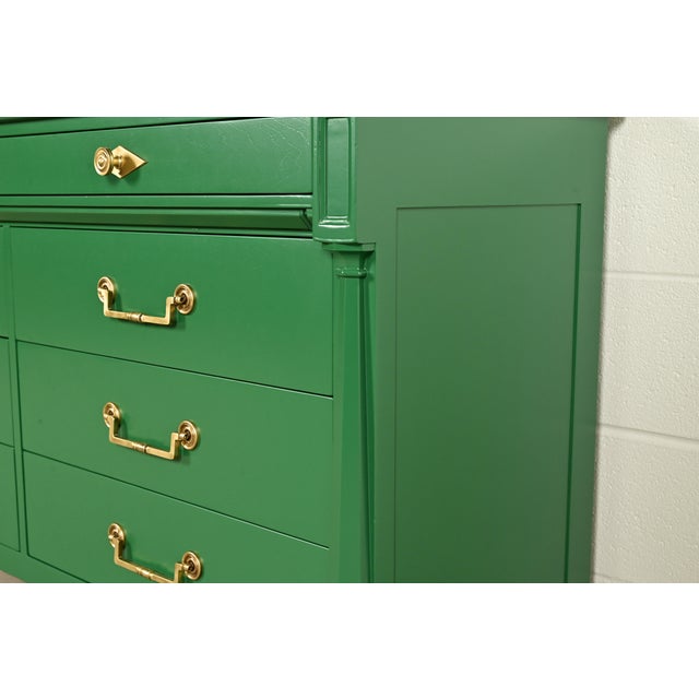 John Widdicomb French Regency Louis XVI Green Lacquered Dresser or Credenza, Newly Refinished For Sale - Image 13 of 18