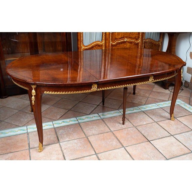 Wood Antique 19th Century Napoleon III Extendable Table with Chairs in Thuja Burl and Mahogany, France, Set of 7 For Sale - Image 7 of 8