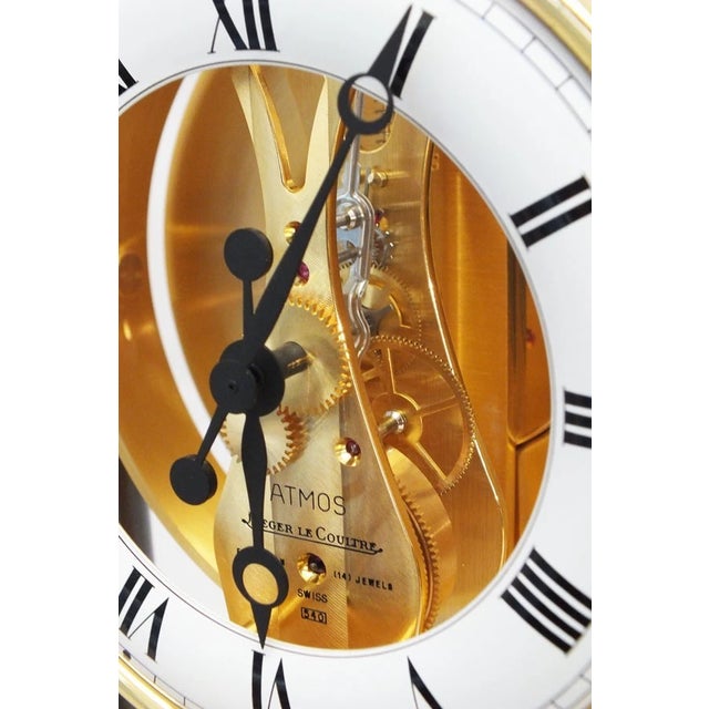 VTG Jeager Lecoultre Atmos 150th Anniversary Clock Gilt Brass Box & Glass Dome For Sale - Image 14 of 18