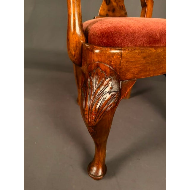 Set of 8 English Queen Anne Style Dining Chairs, Burl Walnut & Beechwood, 2 Armchairs and 6 Side Chairs, Circa 1890 For Sale - Image 13 of 13