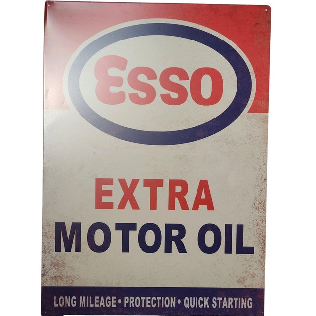 Superb English made vintage Esso Motor Oil dealer advertising sign, tin construction, in excellent condition. Full size,...