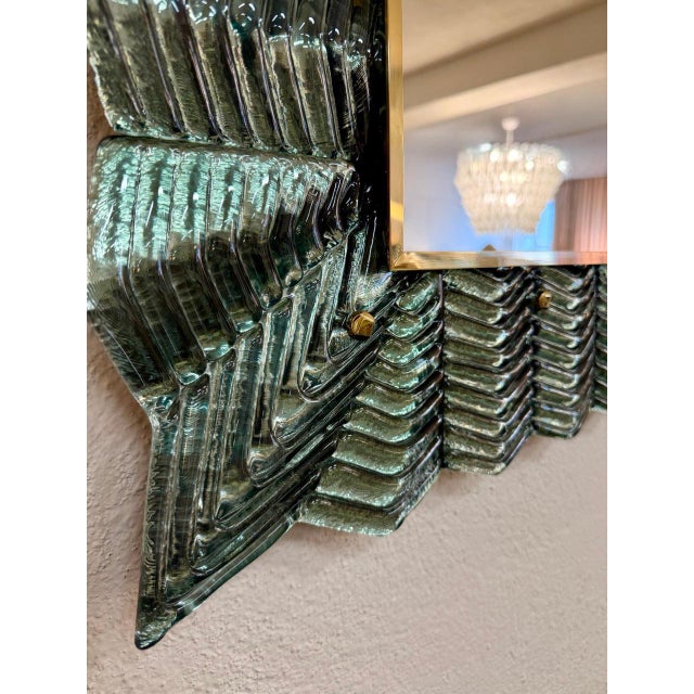 Sculptural Turquoise Murano Glass and Brass Mirrors, 2000s, Set of 2 For Sale - Image 6 of 8