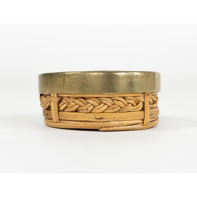 Metal Mid-Century Modern Round Bowl in Bamboo with Rattan and Brass, 1970s For Sale - Image 7 of 15