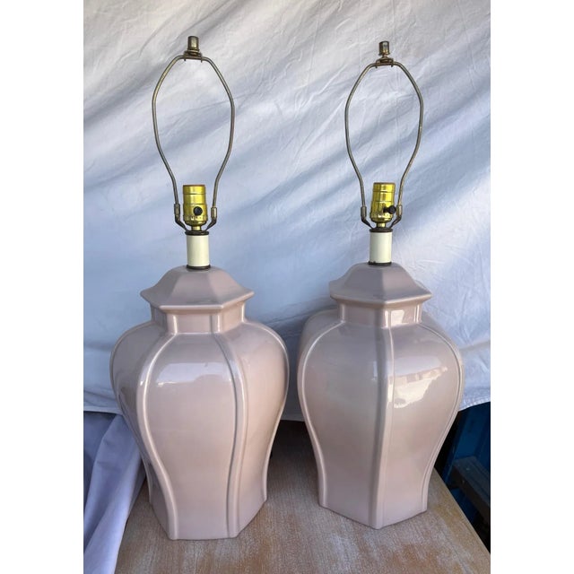 Underwriters Laboratories Vintage Pair of Taupe/Nude Ginger Jar Table Lamps For Sale - Image 4 of 11