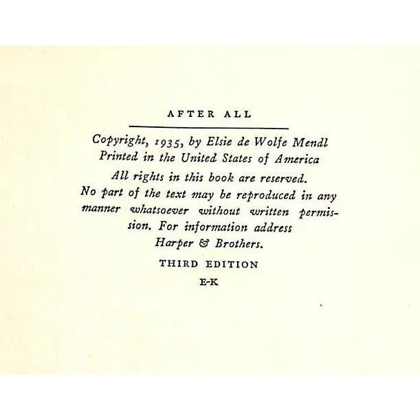 1930s "After All" 1935 De Wolfe, Elsie (Lady Mendl) For Sale - Image 5 of 11