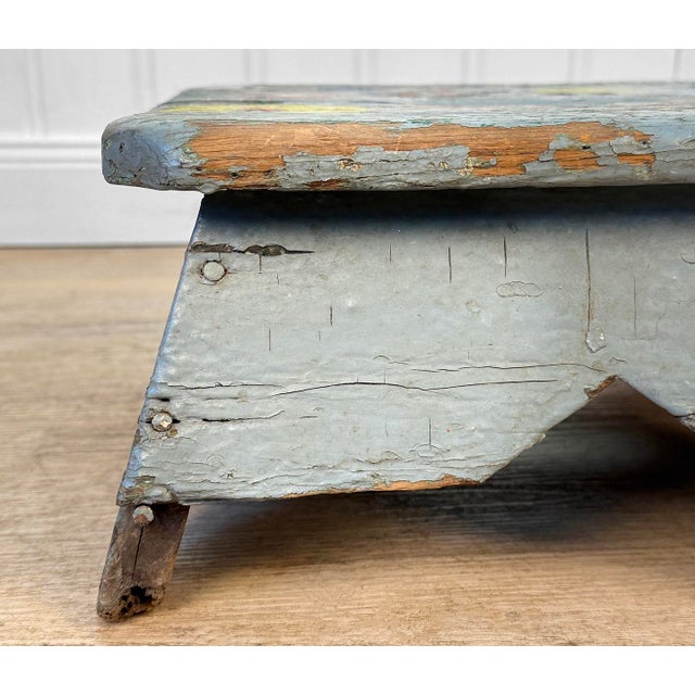 Antique Primitive Farmhouse Gray Floral Footstool For Sale - Image 9 of 12