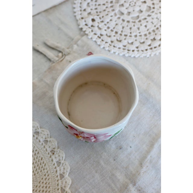 Small Vintage Earthenware Planter with Pink Flower Pattern For Sale - Image 3 of 9